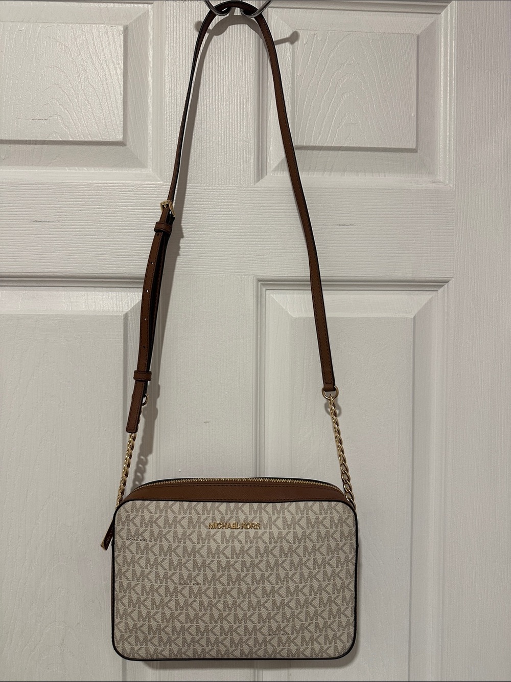 Michael Kors Beige/Tan Signature MK Crossbody Bag